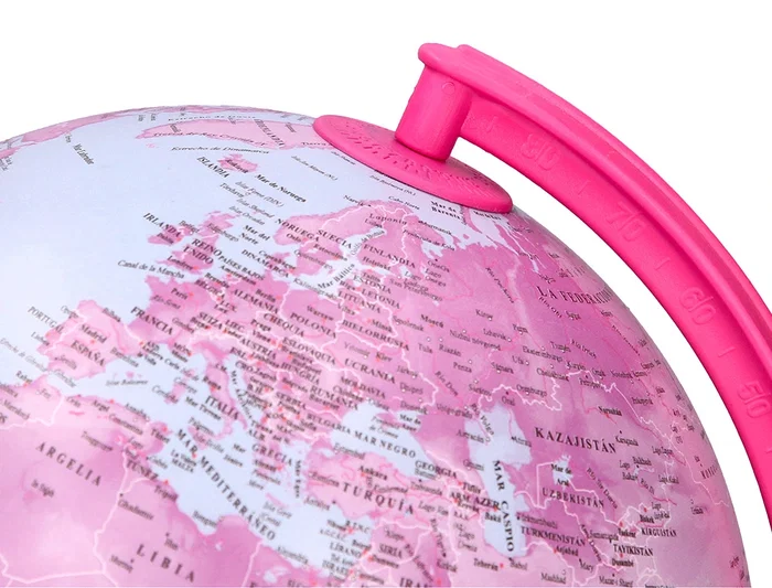Liderpapel Globo Terraqueo Físico y Político con Luz Diámetro 20 cm Color Rosa