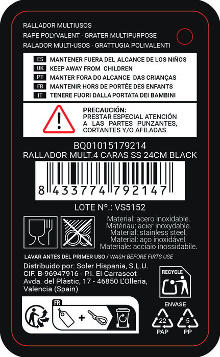 Quttin Rallador Multiusos de 4 Caras Black