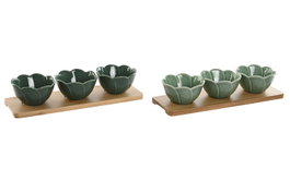 DKD Home Decor Aperitivo Tropical Set de 4 Piezas Porcelana Bambú Verde Oscuro 10 x 7 x 32 cm