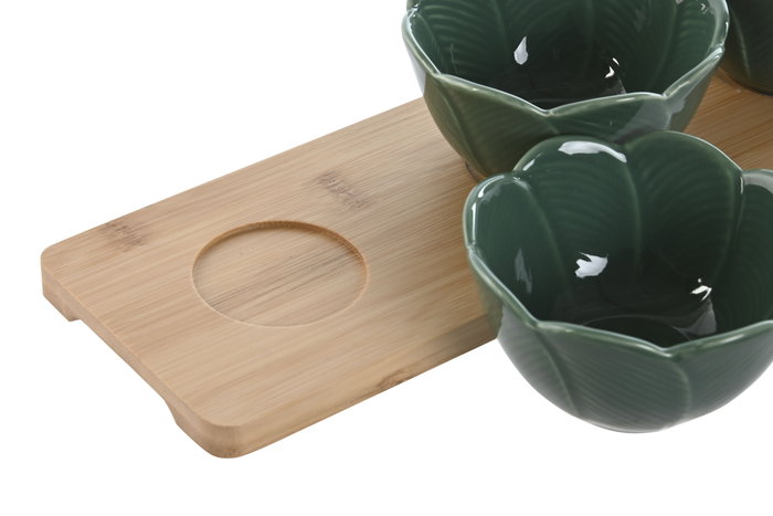DKD Home Decor Aperitivo Tropical Set de 4 Piezas Porcelana Bambú Verde Oscuro 10 x 7 x 32 cm