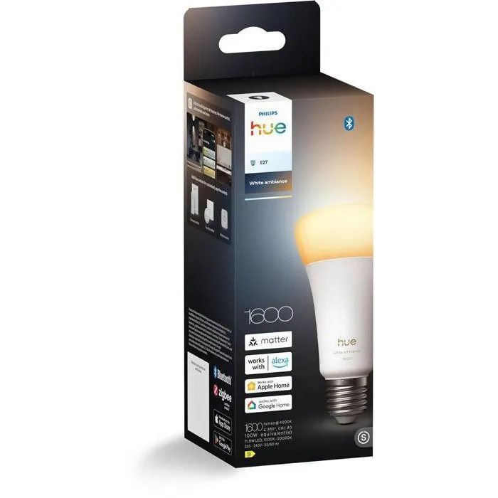 Philips Hue Bombilla LED A67 AABUO53057 - 11.8W - E27 - Blanco Cálido 1000-2000K - 1600 Lúmenes - Conectada y Dimmable Philips Hue Bombilla LED A67 AABUO53057 - 11.8W - E27 - Blanco Cálido 1000-2000K - 1600 Lúmenes - Conectada y Dimmable