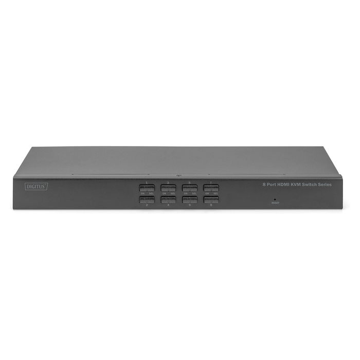 Digitus Switch KVM HDMI 8 Puertos para Escritorio, Conmutador para Controlar Hasta 8 Ordenadores con un Solo Teclado, Ratón y Monitor