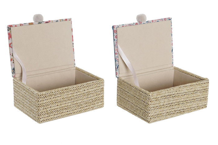 DKD Home Decor Caja de fibra y poliéster Country floral (Pack de 2)