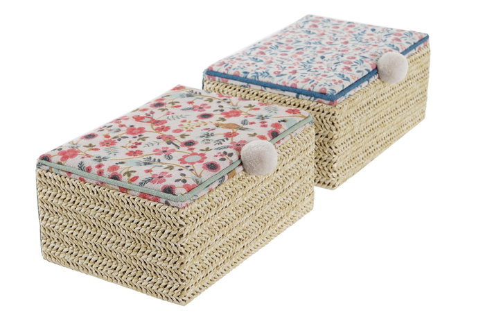 DKD Home Decor Caja de fibra y poliéster Country floral (Pack de 2)