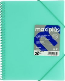GRAFOPLAS Carpeta A4 con 60 fundas espiral Maxiplas Verde agua