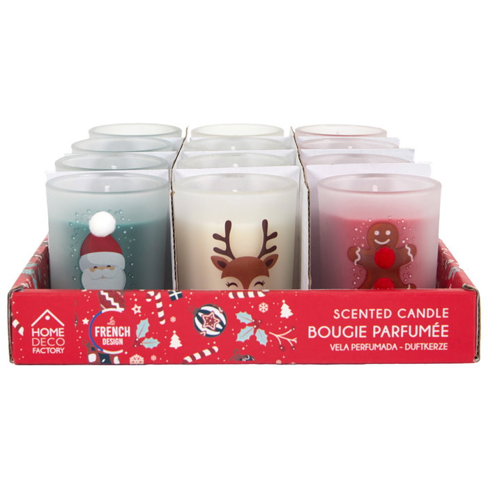 Home Deco Factory Vela Perfumada Noel en Vaso de Vidrio con Pompón - Colección Noel, Aroma Surtido, Cera 45g, Duración 8h