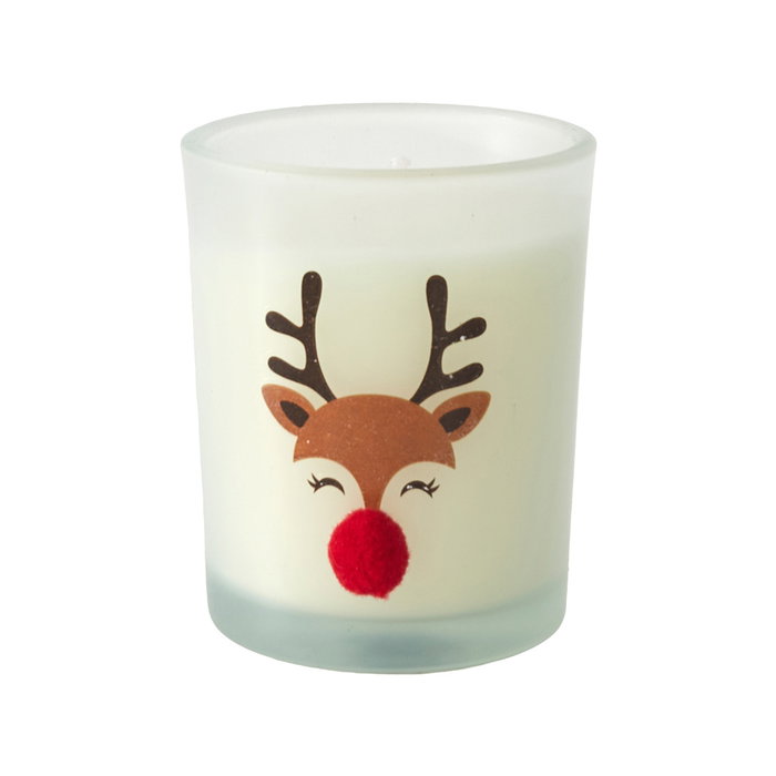 Home Deco Factory Vela Perfumada Noel en Vaso de Vidrio con Pompón - Colección Noel, Aroma Surtido, Cera 45g, Duración 8h