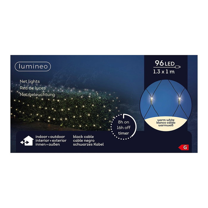 Lumineo Red de luces LED fija exterior, blanco cálido, 1,3 x 1 m
