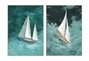 DKD Home Decor Cuadro Mediterráneo Velero Turquesa Natural Blanco Lienzo y PS 90 x 120 cm (2 Unidades)