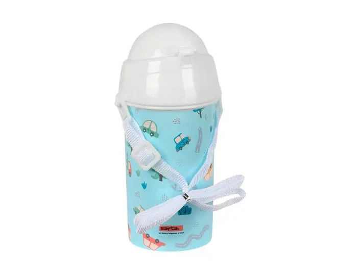Safta Botella de 500 ml con Apertura Automática y Pajita Coches Preescolar