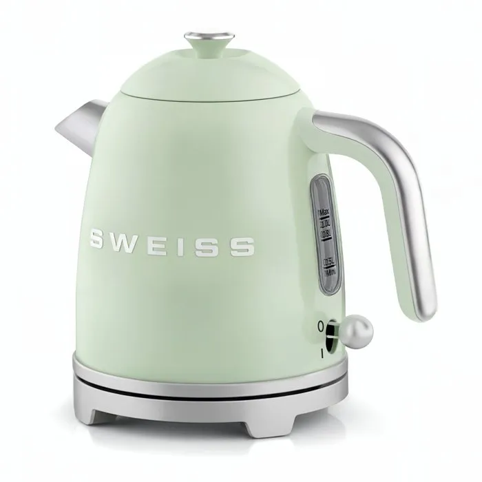 Sweiss KTS7 Hervidor de Agua Vintage Suizo 1 Litro 1000 W Base Giratoria 360° Verde