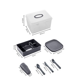 Hermia Dp-71 Set de Picnic Antracita de Plástico Resistente con 6 Platos, Vasos, Cubiertos y Caja de Almacenamiento