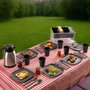 Hermia Dp-71 Set de Picnic Antracita de Plástico Resistente con 6 Platos, Vasos, Cubiertos y Caja de Almacenamiento