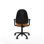 Silla de oficina Algarra con mecanismo Contacto permanente básico tapizada con Similpiel color Naranja. Equipada con Base poliamida negra, Brazos 1D y Ruedas de nailon 50 mm