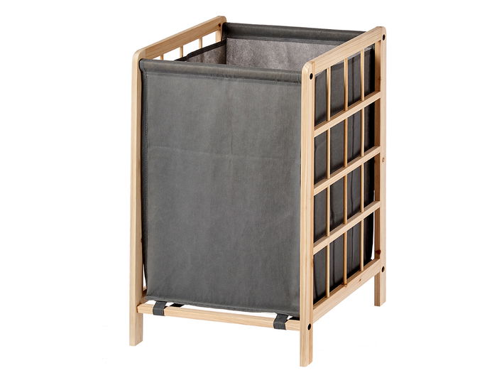 Kipit Cesto Ropero Gris 33x60x39.5cm de Madera y Tela de Lino y Algodon (Set de 12)