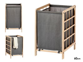 Kipit Cesto Ropero Gris 33x60x39.5cm de Madera y Tela de Lino y Algodon (Set de 12)