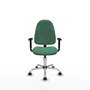 Silla de oficina Algarra con mecanismo Contacto permanente básico tapizada con Tela color Verde esmeralda. Equipada con Base cromada, Brazos 1D y Ruedas autofrenantes
