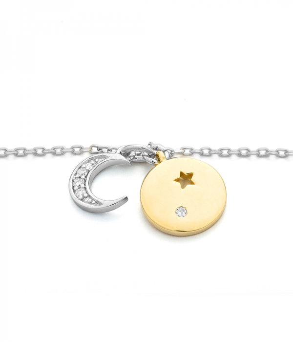 Secrecy Brazalete MOON Plata de Ley 925 Reciclada con Baño de Oro 18K y Diamante