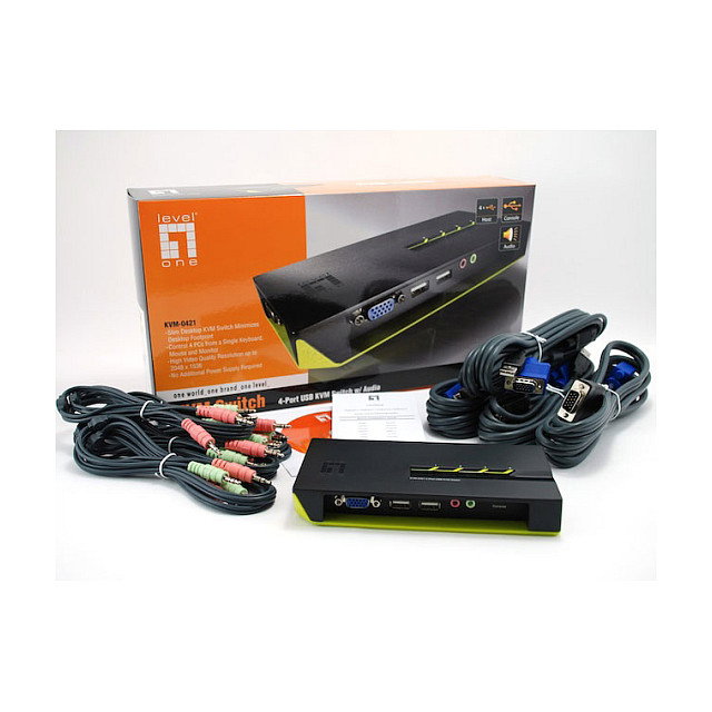 LevelOne KVM Switch 4 Puertos 4-Fach VGA + 2xUSB + Audio