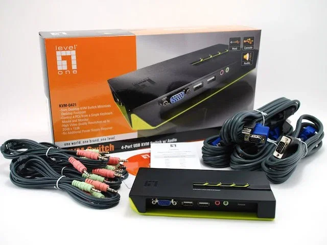 LevelOne KVM-0421 Switch KVM de 4 puertos VGA, USB y Audio