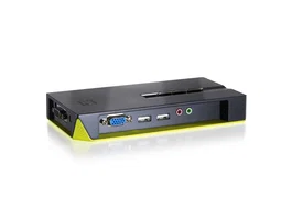 LevelOne KVM-0421 Switch KVM de 4 Puertos USB y VGA con Audio, Negro y Verde
