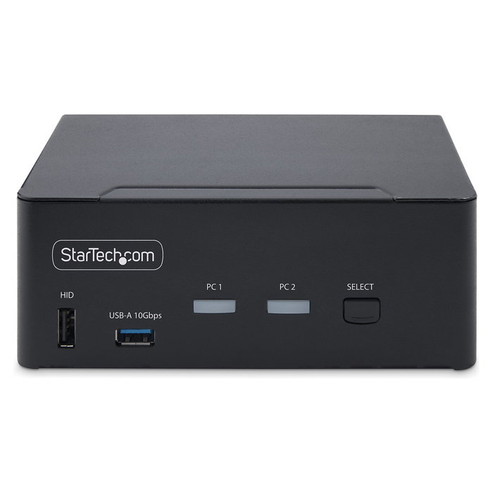 StarTech Conmutador KVM DisplayPort 1.4 2 Puertos y 2 Monitores - Switch para 8K 60Hz, 4K 144Hz, con Hub USB 3.2 10Gbps y Control por Teclado - Negro