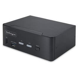 StarTech Conmutador KVM DisplayPort 1.4 2 Puertos y 2 Monitores - Switch para 8K 60Hz, 4K 144Hz, con Hub USB 3.2 10Gbps y Control por Teclado - Negro