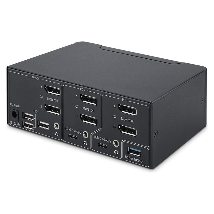StarTech Conmutador KVM DisplayPort 1.4 2 Puertos y 2 Monitores - Switch para 8K 60Hz, 4K 144Hz, con Hub USB 3.2 10Gbps y Control por Teclado - Negro