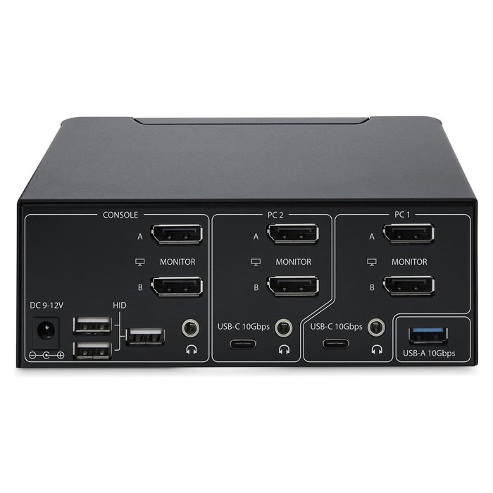 StarTech Conmutador KVM DisplayPort 1.4 2 Puertos y 2 Monitores - Switch para 8K 60Hz, 4K 144Hz, con Hub USB 3.2 10Gbps y Control por Teclado - Negro