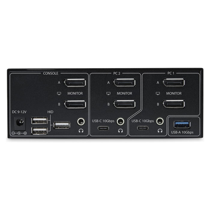 StarTech Conmutador KVM DisplayPort 1.4 2 Puertos y 2 Monitores - Switch para 8K 60Hz, 4K 144Hz, con Hub USB 3.2 10Gbps y Control por Teclado - Negro
