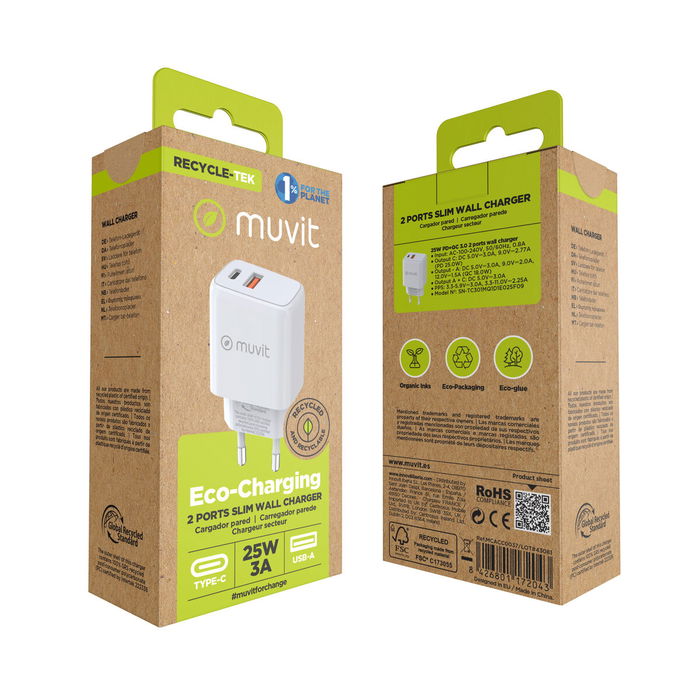 Cargador de Pared Muvit for Change MC-215 Blanco 18 W 25 W Cargador de Pared Muvit for Change MC-215 Blanco 18 W 25 W
