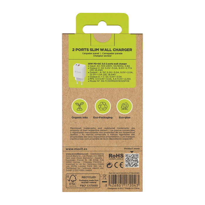 Cargador de Pared Muvit for Change MC-215 Blanco 18 W 25 W Cargador de Pared Muvit for Change MC-215 Blanco 18 W 25 W