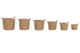 DKD Home Decor Set de 6 Maceteros de Fibra con Asa, Marrón