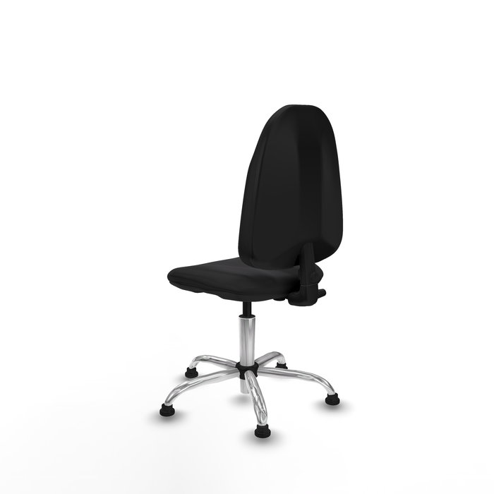 Silla de oficina Algarra con mecanismo Contacto permanente básico tapizada con Similpiel color Negro. Equipada con Base cromada, Sin brazosy Topes