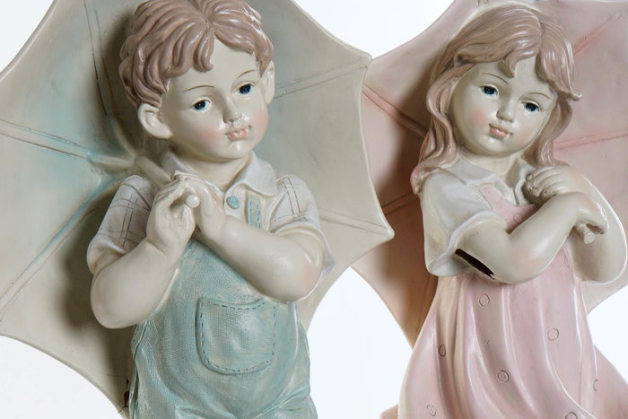 DKD Home Decor Figura de Resina Niño con Paraguas (Pack de 2)