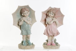 DKD Home Decor Figura de Resina Niño con Paraguas (Pack de 2)
