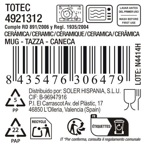 Inde Mug 300 Cc "Totec" Md (18 Unidades)