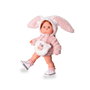 Muñecas Antonio Juan Muñeca Iris 23312 con Maquillaje, Cuerpo de Vinilo, 38 cm, Vestida de Conejito Rosa y Blanco con Accesorios