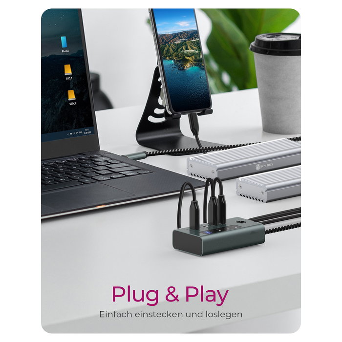 ICY BOX IB-HUB1454-C31 Hub USB-C 4 Puertos USB-C Display 10000 Mbit/s Aluminio Gris Azul ICY BOX IB-HUB1454-C31 Hub USB-C 4 Puertos USB-C Display 10000 Mbit/s Aluminio Gris Azul