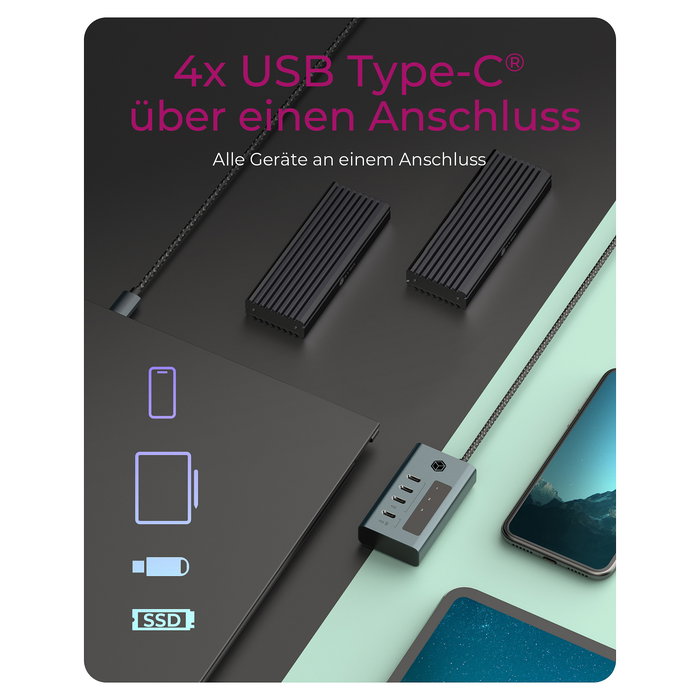 ICY BOX IB-HUB1454-C31 Hub USB-C 4 Puertos USB-C Display 10000 Mbit/s Aluminio Gris Azul ICY BOX IB-HUB1454-C31 Hub USB-C 4 Puertos USB-C Display 10000 Mbit/s Aluminio Gris Azul