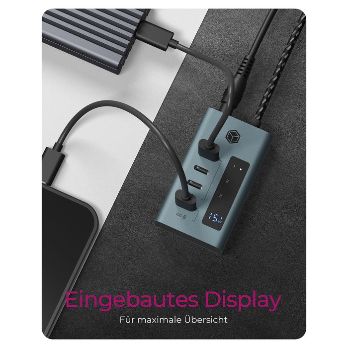 ICY BOX IB-HUB1454-C31 Hub USB-C 4 Puertos USB-C Display 10000 Mbit/s Aluminio Gris Azul ICY BOX IB-HUB1454-C31 Hub USB-C 4 Puertos USB-C Display 10000 Mbit/s Aluminio Gris Azul