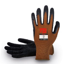 JOVIT 320GRIP Guante Nylon Marrón Palma Látex Rugoso Negro, Impermeable, Agarre Seco/Húmedo. Talla M (8). Para Construcción, Logística, Cerámica.