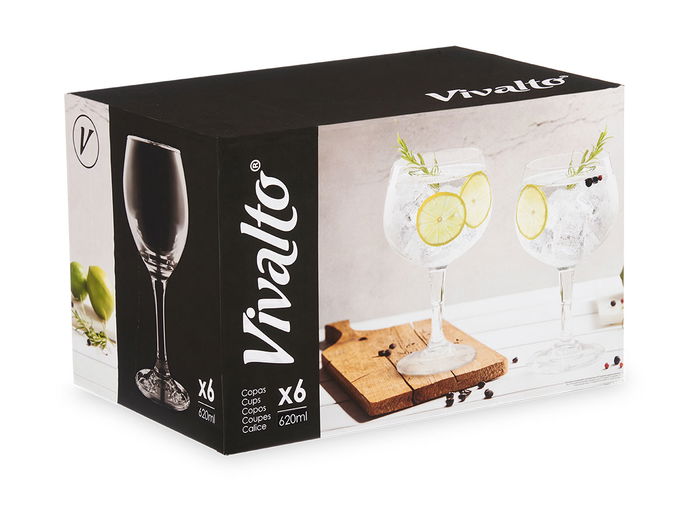 Vivalto Copa Vidrio 600 ml Transparente 10.5x20x10.5 cm (Set de 24)