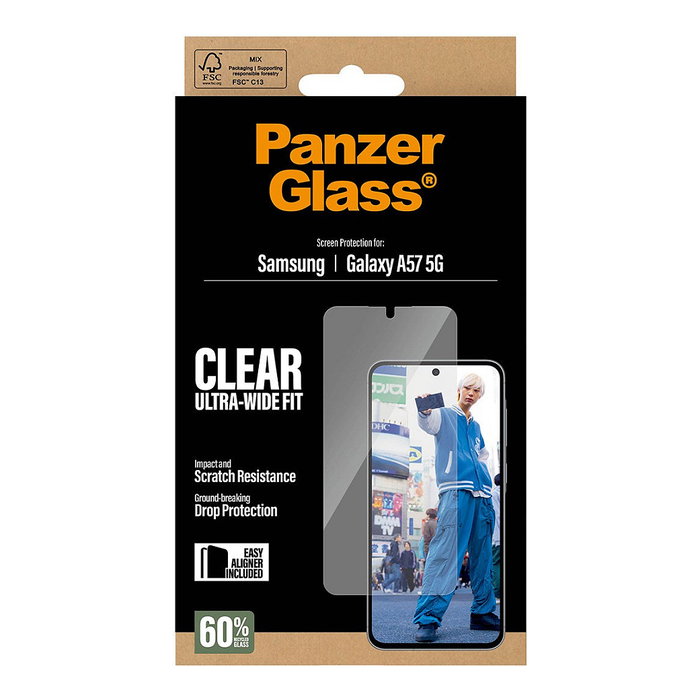 PanzerGlass Protector de Pantalla Ultra-Wide Fit para Samsung Galaxy A57 5G, Transparente