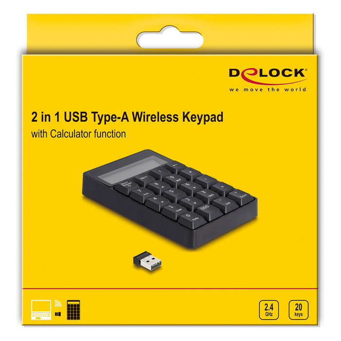 DeLOCK Teclado numérico 2 en 1 con calculadora inalámbrico 2,4 GHz negro