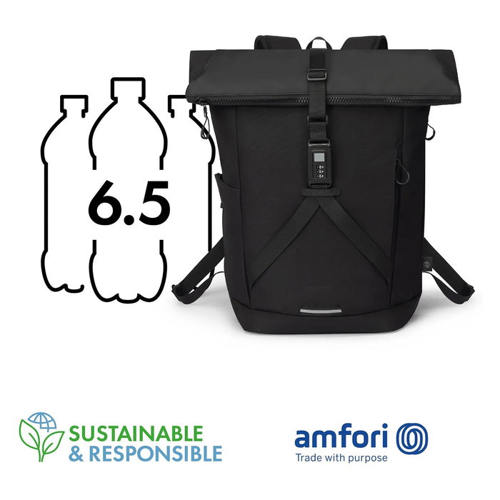 Dicota D32175-RPET Mochila COMMUTER Rolltop Urbana para Portátil 13-16 Zoll, 26L, Negro, Poliéster Reciclado
