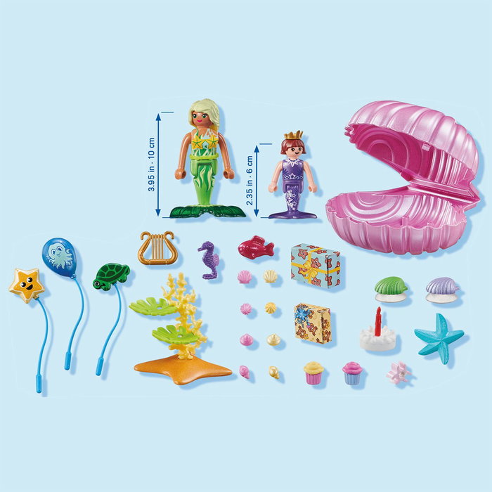 PLAYMOBIL Cumpleaños de Sirenas Princess Magic - Set de Fiesta con Concha Gigante y Accesorios, Ref. 71446