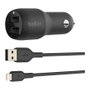 Belkin Boost Charge Cargador de Coche 24W con Doble USB-A y Cable Lightning 1m Negro