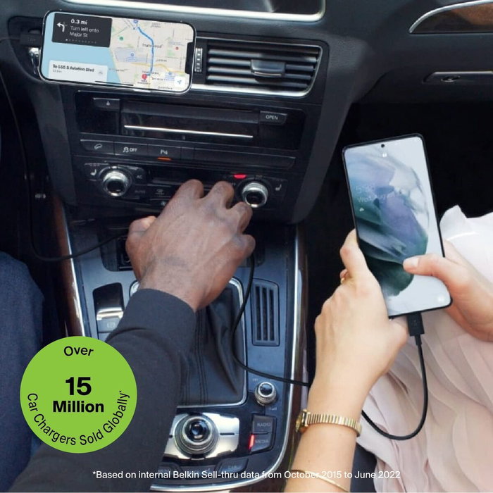 Belkin Boost Charge Cargador de Coche 24W con Doble USB-A y Cable Lightning 1m Negro