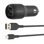 Belkin Boost Charge Cargador de Coche 24W con Doble USB-A y Cable Lightning 1m Negro